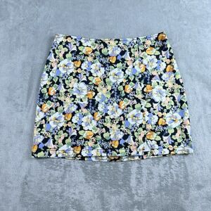 Wild Fable Mini Skirt Womens 10 Black Orange Purple Floral Slit A Line Boho